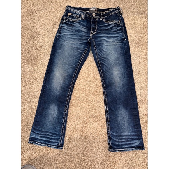 Salvage Other - Salvage Supply Co Mens Riot Taper Athletic Fit Jeans Dark Wash Blue 34x30 (656)